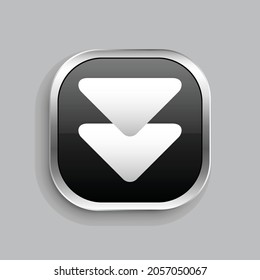 triangle double arrow down icon design. Glossy Button style rounded rectangle isolated on gray background.. Vector illustration