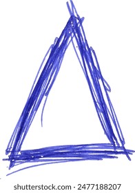 Triángulo dibujado con bolígrafo azul sobre fondo aislado