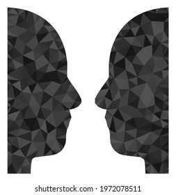 Triangle dual face polygonal symbol illustration. Dual Face lowpoly icon is filled with triangles. Flat filled geometric mesh symbol based on dual face icon.