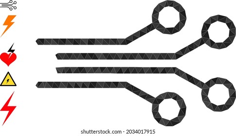 Triangle electrical connectors polygonal icon illustration, and similar icons. Electrical Connectors is filled with triangles. Lowpoly electrical connectors combined with scattered color triangles.