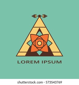 Triangle element with arrows. Ethnic  symbol. Sacred geometry. Polygonal shape. Design for logo, cover, card.