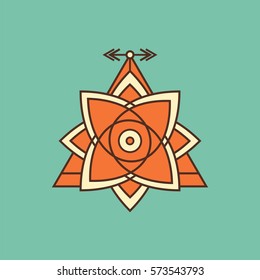 Triangle element with arrows. Ethnic  symbol. Sacred geometry. Polygonal shape. Design for logo, cover, card.