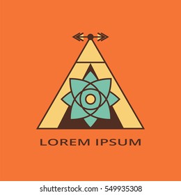   Triangle element with arrows. Sacred geometry. Polygonal shape. Design for logo, cover, card.