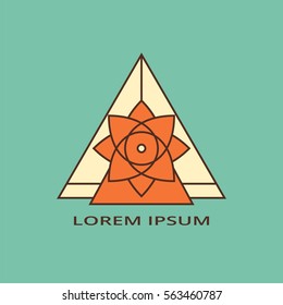 Triangle element with arrows. Sacred geometry. Polygonal shape. Design for logo, cover, card.