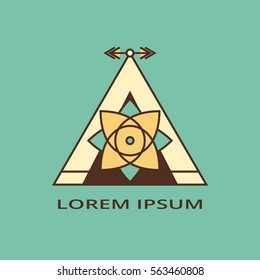 Triangle element with arrows. Sacred geometry. Polygonal shape. Design for logo, cover, card.