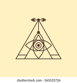Triangle element with arrows. Sacred geometry. Polygonal shape. Design for logo, cover, card.
