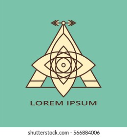 Triangle element with arrows. Sacred geometry. Polygonal shape. Design for logo, cover, card.