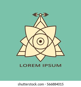 Triangle element with arrows. Sacred geometry. Polygonal shape. Design for logo, cover, card.