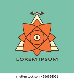 Triangle element with arrows. Sacred geometry. Polygonal shape. Design for logo, cover, card.