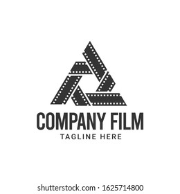 Triangle Element film maker logo design. Film strip with triangle element vector illustration for movie studio production graphic template.