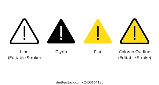 Triangle with exclamation mark, attention caution alert sign, hazard warning symbol vector icon set for website design, app, ui, isolated on white background. EPS 10 vector illustration.