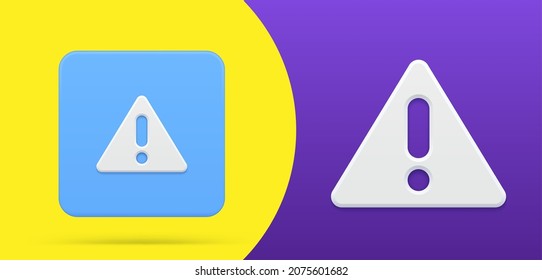 Triangle with exclamation point simple 3d icon button set vector illustration. Symbol of dangerous, warning, alarm or attention badge. Infographic alert advisory safety protection information message