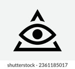 Triangle Eye Icon Pyramid Illuminati Magic Vision See Sight Freemason Spy Look Seeing Watch Watching Black White Shape Vector Illustration Sign Symbol