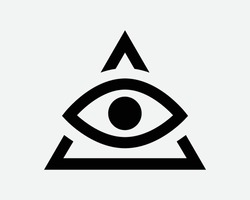 Triangle Eye Icon Pyramid Illuminati Magic Vision See Sight Freemason Spy Look Seeing Watch Watching Black White Shape Vector Illustration Sign Symbol