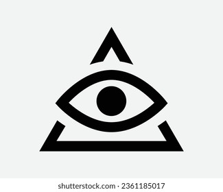 Triangle Eye Icon Pyramid Illuminati Magic Vision See Sight Freemason Spy Look Seeing Watch Watching Black White Shape Vector Illustration Sign Symbol