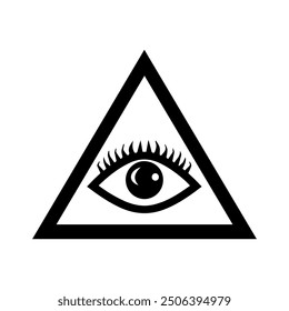 Triangle Eye logo or modern line icon. Vector line art and icon design with bold outline. Black and white Pixel Perfect minimalistic symbol isolate white background. Creative logotype
