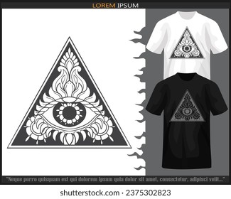 Artes de Triangle eye mandala aisladas en camisetas blancas y negras.