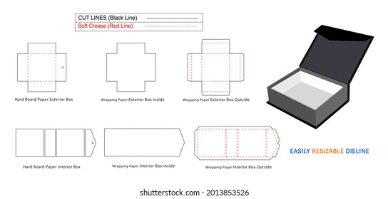 Triangle face luxury rigid box, Magnetic Rigid Boxes dieline template and 3D box