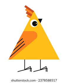 Triangle Figur, isoliertes Huhn mit Beinen und Gesichtsausdruck. Form mit Seiten, Tierpersönlichkeit für Bildung. Geometrische Formen für Kinder, die Geometrie lernen. Vektorgrafik im Flachstil