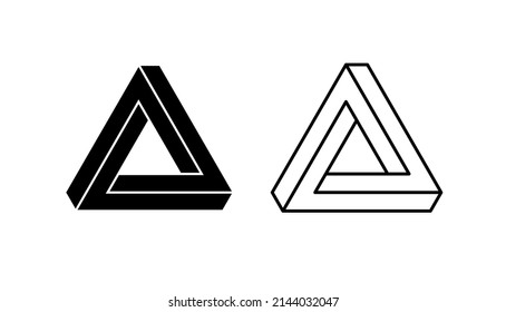 Figura triangular, ilusión óptica. Símbolo de una tarea mental o rebus. Designación de foco o ilusión. Ilustración vectorial aislada sobre fondo blanco.