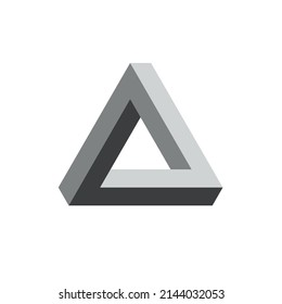 Triangle figure, optical illusion. Symbol of a mental task or rebus. Designation of focus or illusion. Isolated vector illustration on white background.