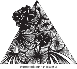 Triangle filled with flowers and lines.