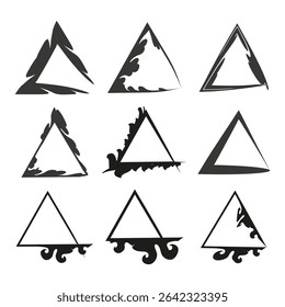 Triangle fire icon. Wave flame vector. Contrast symbol shape. Abstract black outline.