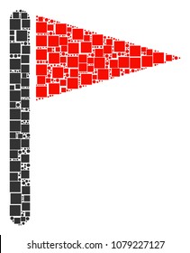 Triangle Flag composition icon of squares and circles in various sizes. Vector items are organized into triangle flag collage design concept.