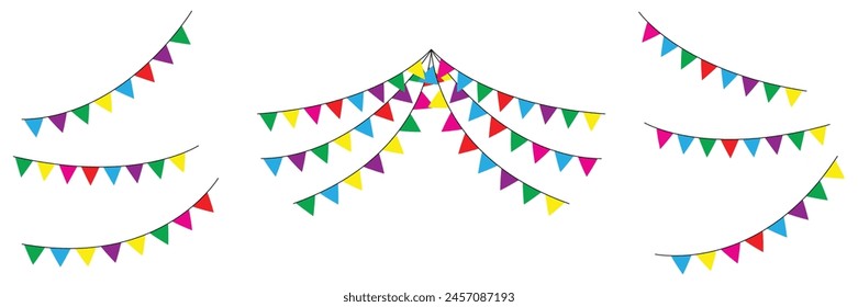 Triangle flag on white background. Colorful birthday, celebration, anniversary, festival background. Vector Illustration.