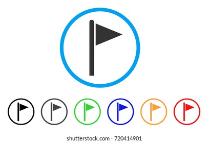 Triangle Flag Pointer rounded icon. Style is a flat triangle flag pointer grey symbol inside light blue circle with black, gray, green, blue, red, orange variants.