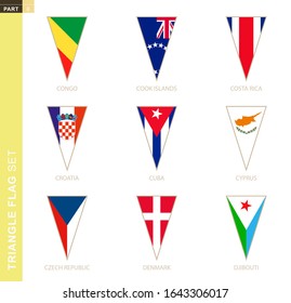 Triangle flag set, stylized country flags of Congo, Cook Islands, Costa Rica, Croatia, Cuba, Cyprus, Czech Republic, Denmark, Djibouti