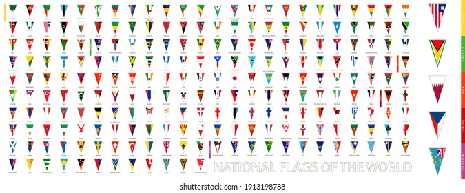 Icono vertical de la bandera triangular, banderas del mundo. Colección de vectores.