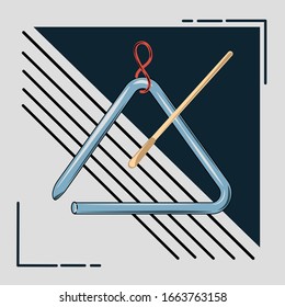 Triangle flat icon and  musical instrument, closeup, vector graphics, a colorful solid pattern on a stripes and  white background, eps 10.