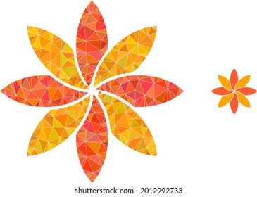 Dreiecksblume, polygonale Symbolgrafik. Das Blumensymbol mit Low-Poly-Symbol ist mit Dreiecken gefüllt. Flaches geometrisches Messsymbol, das auf dem Blumensymbol basiert.