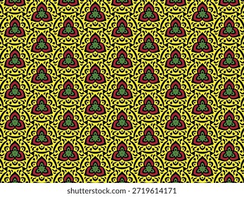 Dreiecksblumen im Sechseckmuster. kunst, blume, indisch, druck, geometrien, flok, deco, linie, linien kunst, arabisch, türkisch, sechseck, dreieck, schablone, afrikanisch, amerikaner, aztec, schön