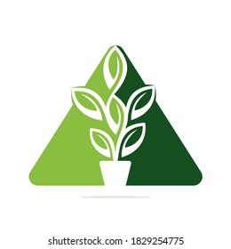 Triangle Flowers Pot and Plant Pot Vector Illustration Design. Green Tree on Pot Logo Design.