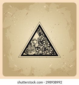 Triangle with flowers and skull in the style of tattoos