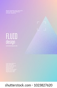 Triangle fluid with hologram shapes. Gradient triangles on holographic background. Modern hipster template for placards, banners, flyers, cover, brochure. Minimal triangle fluid in vibrant neon colors