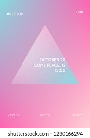 Triangle fluid with hologram shapes. Gradient triangles on holographic background. Modern hipster template for placards, banners, flyers, cover, brochure. Minimal triangle fluid in vibrant neon colors