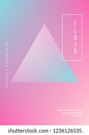 Triangle fluid with hologram shapes. Gradient triangles on holographic background. Modern hipster template for placards, banners, flyers, cover, brochure. Minimal triangle fluid in vibrant neon colors