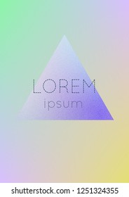 Triangle fluid with hologram shapes. Gradient triangles on holographic background. Modern hipster template for placards, banners, flyers, cover, brochure. Minimal triangle fluid in vibrant neon colors