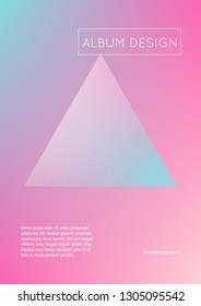 Triangle fluid with hologram shapes. Gradient triangles on holographic background. Modern hipster template for placards, banners, flyers, cover, brochure. Minimal triangle fluid in vibrant neon colors