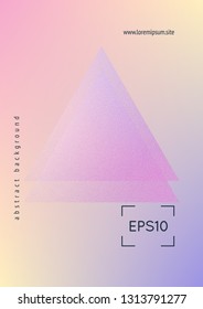 Triangle fluid with hologram shapes. Gradient triangles on holographic background. Modern hipster template for placards, banners, flyers, cover, brochure. Minimal triangle fluid in vibrant neon colors