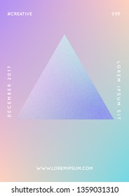 Triangle fluid with hologram shapes. Gradient triangles on holographic background. Modern hipster template for placards, banners, flyers, cover, brochure. Minimal triangle fluid in vibrant neon colors