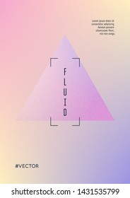 Triangle fluid with hologram shapes. Gradient triangles on holographic background. Modern hipster template for placards, banners, flyers, cover, brochure. Minimal triangle fluid in vibrant neon colors