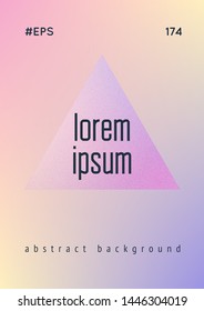 Triangle fluid with hologram shapes. Gradient triangles on holographic background. Modern hipster template for placards, banners, flyers, cover, brochure. Minimal triangle fluid in vibrant neon colors