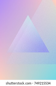 Triangle fluid with hologram shapes. Gradient triangles on holographic background. Modern hipster template for placards, banners, flyers, cover, brochure. Minimal triangle fluid in vibrant neon colors