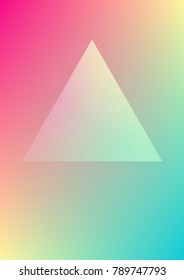 Triangle fluid with hologram shapes. Gradient triangles on holographic background. Modern hipster template for placards, banners, flyers, cover, brochure. Minimal triangle fluid in vibrant neon colors