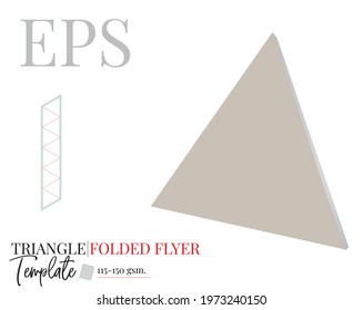 Triangle Flyer Template, Vector with die-cut, laser-cut layers. White, clear, blank Triangle Flyer mock-up isolated on white background, 3D presentation. Pyramid Branding.