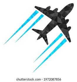 Triangle flying airplane trace polygonal icon illustration. Flying Airplane Trace lowpoly icon is filled with triangles. Flat filled geometric mesh symbol based on flying airplane trace icon.